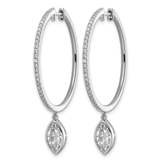True Origin 14k White Gold 2 5/8 carat Lab Grown Diamond VS+ F+ Complete Marquise Bezel-Set Dangle In/Out Hoop Earrings
