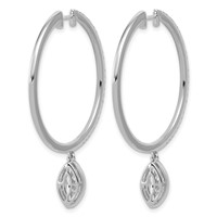 True Origin 14K White Gold 2.62 Carat Lab Grown Diamond VS+ F+ Complete Marquise Bezel-Set Dangle in Out Hoop Earrings view 3