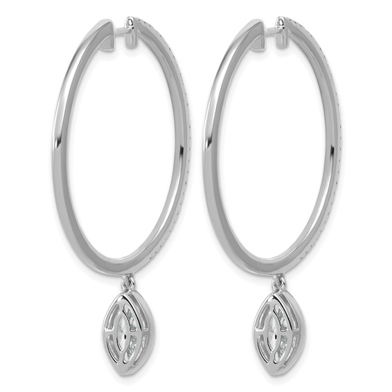 True Origin 14k White Gold 2 5/8 carat Lab Grown Diamond VS+ F+ Complete Marquise Bezel-Set Dangle In/Out Hoop Earrings