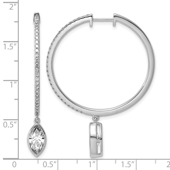 True Origin 14k White Gold 2 5/8 carat Lab Grown Diamond VS+ F+ Complete Marquise Bezel-Set Dangle In/Out Hoop Earrings
