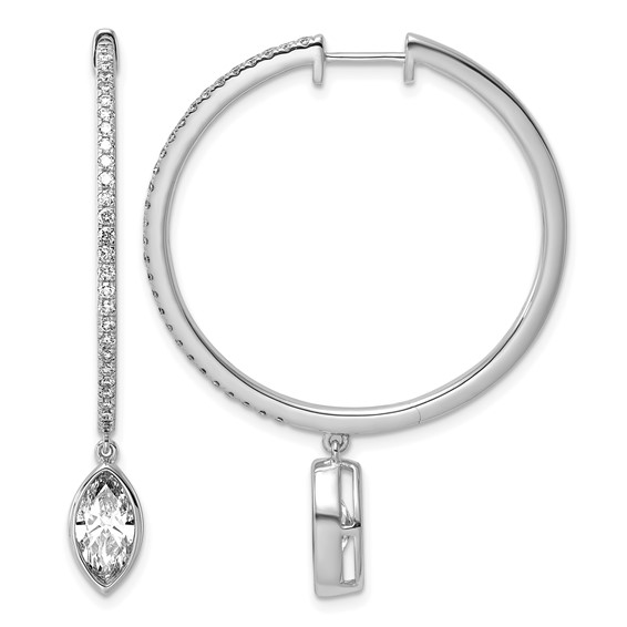 True Origin 14k White Gold 2 5/8 carat Lab Grown Diamond VS+ F+ Complete Marquise Bezel-Set Dangle In/Out Hoop Earrings