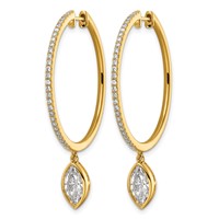 True Origin 14K Yellow Gold 2.62 Carat Lab Grown Diamond VS+ F+ Complete Marquise Bezel-Set Dangle in Out Hoop Earrings view 2