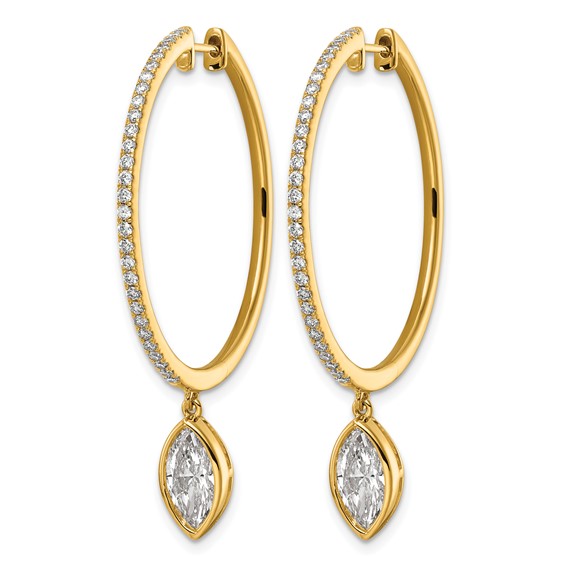 True Origin 14k Yellow Gold 2 5/8 carat Lab Grown Diamond VS+ F+ Complete Marquise Bezel-Set Dangle In/Out Hoop Earrings