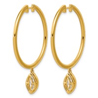 True Origin 14K Yellow Gold 2.62 Carat Lab Grown Diamond VS+ F+ Complete Marquise Bezel-Set Dangle in Out Hoop Earrings view 3