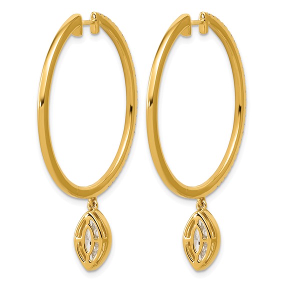 True Origin 14k Yellow Gold 2 5/8 carat Lab Grown Diamond VS+ F+ Complete Marquise Bezel-Set Dangle In/Out Hoop Earrings