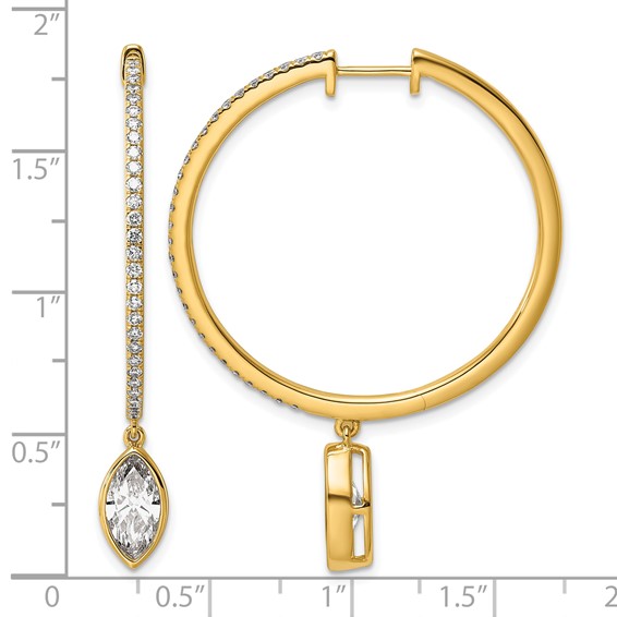 True Origin 14k Yellow Gold 2 5/8 carat Lab Grown Diamond VS+ F+ Complete Marquise Bezel-Set Dangle In/Out Hoop Earrings