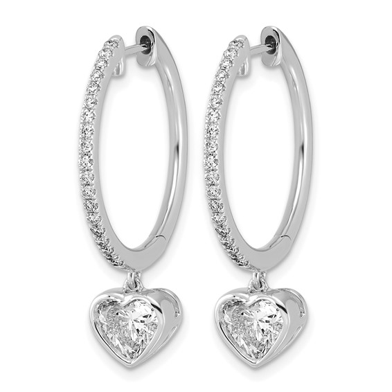 True Origin 14k White Gold 2 3/8 carat Lab Grown Diamond VS+ F+ Complete Heart Bezel-Set Dangle In/Out Hoop Earrings