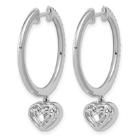 True Origin 14K White Gold 2.38 Carat Lab Grown Diamond VS+ F+ Complete Heart Bezel-Set Dangle in Out Hoop Earrings view 3