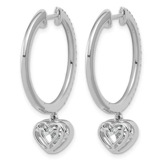 True Origin 14k White Gold 2 3/8 carat Lab Grown Diamond VS+ F+ Complete Heart Bezel-Set Dangle In/Out Hoop Earrings
