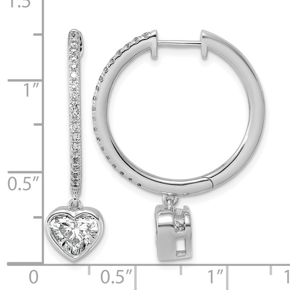 True Origin 14k White Gold 2 3/8 carat Lab Grown Diamond VS+ F+ Complete Heart Bezel-Set Dangle In/Out Hoop Earrings