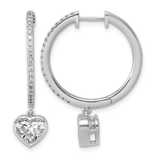 True Origin 14k White Gold 2 3/8 carat Lab Grown Diamond VS+ F+ Complete Heart Bezel-Set Dangle In/Out Hoop Earrings