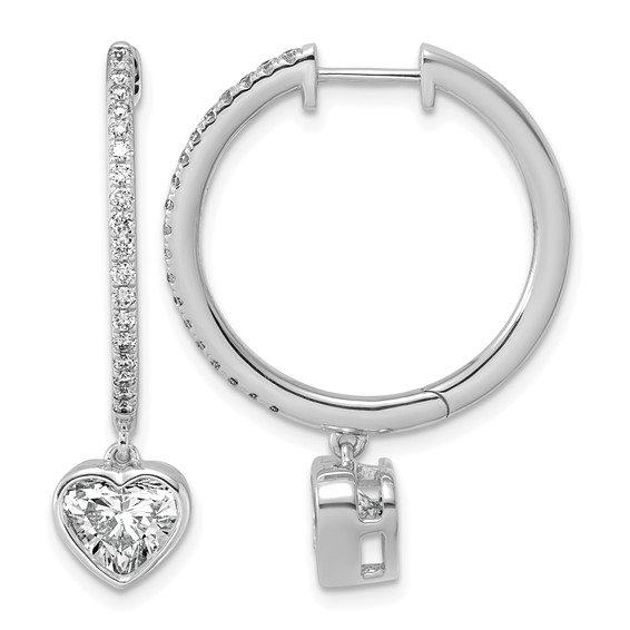 True Origin 14k White Gold 2 3/8 carat Lab Grown Diamond VS+ F+ Complete Heart Bezel-Set Dangle In/Out Hoop Earrings