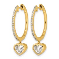 True Origin 14K Yellow Gold 2.38 Carat Lab Grown Diamond VS+ F+ Complete Heart Bezel-Set Dangle in Out Hoop Earrings view 2