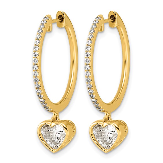 True Origin 14k Yellow Gold 2 3/8 carat Lab Grown Diamond VS+ F+ Complete Heart Bezel-Set Dangle In/Out Hoop Earrings