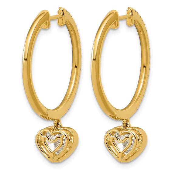 True Origin 14k Yellow Gold 2 3/8 carat Lab Grown Diamond VS+ F+ Complete Heart Bezel-Set Dangle In/Out Hoop Earrings