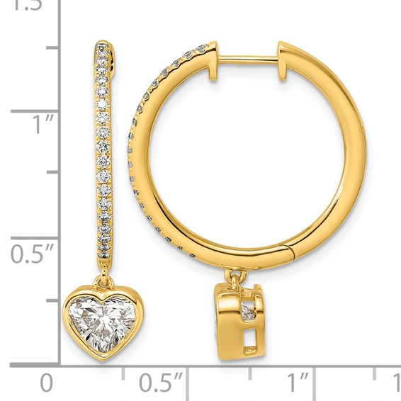 True Origin 14k Yellow Gold 2 3/8 carat Lab Grown Diamond VS+ F+ Complete Heart Bezel-Set Dangle In/Out Hoop Earrings