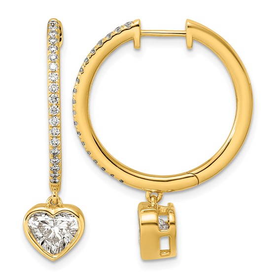 True Origin 14k Yellow Gold 2 3/8 carat Lab Grown Diamond VS+ F+ Complete Heart Bezel-Set Dangle In/Out Hoop Earrings