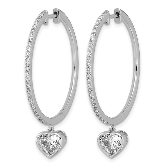 True Origin 14k White Gold 2 1/4 carat Lab Grown Diamond VS+ F+ Complete Heart Bezel-Set Dangle In/Out Hoop Earrings
