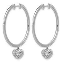 True Origin 14K White Gold 2.25 Carat Lab Grown Diamond VS+ F+ Complete Heart Bezel-Set Dangle in Out Hoop Earrings view 3