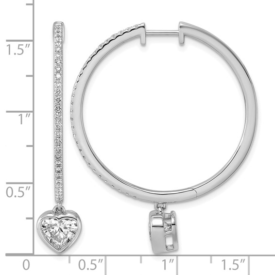 True Origin 14k White Gold 2 1/4 carat Lab Grown Diamond VS+ F+ Complete Heart Bezel-Set Dangle In/Out Hoop Earrings