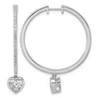 True Origin 14K White Gold 2.25 Carat Lab Grown Diamond VS+ F+ Complete Heart Bezel-Set Dangle in Out Hoop Earrings view 1