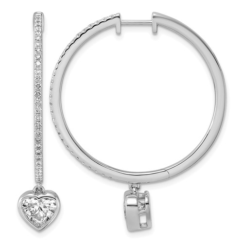 True Origin 14K White Gold 2.25 Carat Lab Grown Diamond VS+ F+ Complete Heart Bezel-Set Dangle in Out Hoop Earrings