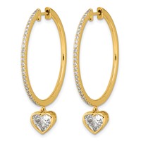 True Origin 14K Yellow Gold 2.25 Carat Lab Grown Diamond VS+ F+ Complete Heart Bezel-Set Dangle in Out Hoop Earrings view 2