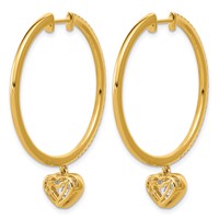 True Origin 14K Yellow Gold 2.25 Carat Lab Grown Diamond VS+ F+ Complete Heart Bezel-Set Dangle in Out Hoop Earrings view 3