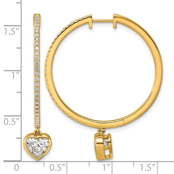 14ky Certified Heart Bezel Dangle Lab Grown Diamond VS+ F+ Hoop Earrings