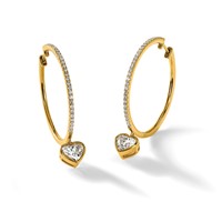 True Origin 14K Yellow Gold 2.25 Carat Lab Grown Diamond VS+ F+ Complete Heart Bezel-Set Dangle in Out Hoop Earrings view 5