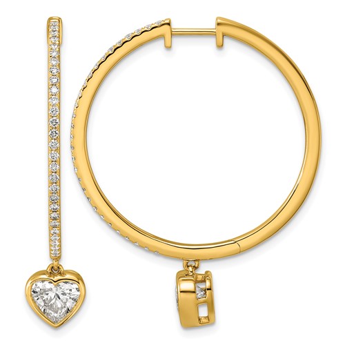 True Origin 14K Yellow Gold 2.25 Carat Lab Grown Diamond VS+ F+ Complete Heart Bezel-Set Dangle in Out Hoop Earrings