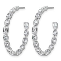 True Origin 14K White Gold 3.38 Carat Lab Grown Diamond VS+ F+ Complete Mixed Bezel-Set Post Hoop Earrings view 2