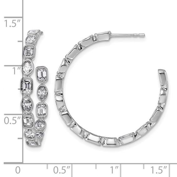 True Origin 14k White Gold 3 3/8 carat Lab Grown Diamond VS+ F+ Complete Mixed Bezel-Set Post Hoop Earrings
