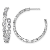 True Origin 14K White Gold 3.38 Carat Lab Grown Diamond VS+ F+ Complete Mixed Bezel-Set Post Hoop Earrings view 1