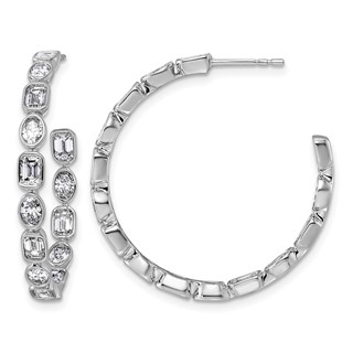 True Origin 14k White Gold 3 3/8 carat Lab Grown Diamond VS+ F+ Complete Mixed Bezel-Set Post Hoop Earrings