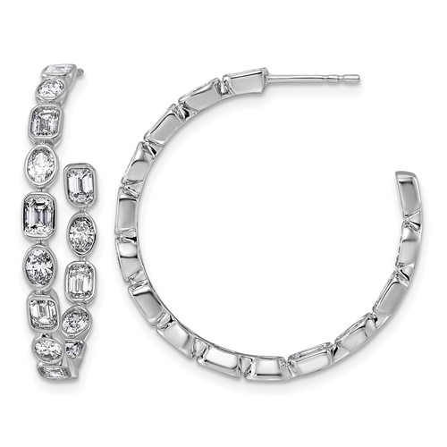 True Origin 14K White Gold 3.38 Carat Lab Grown Diamond VS+ F+ Complete Mixed Bezel-Set Post Hoop Earrings