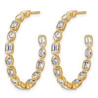 True Origin 14K Yellow Gold 3.38 Carat Lab Grown Diamond VS+ F+ Complete Mixed Bezel-Set Post Hoop Earrings view 2