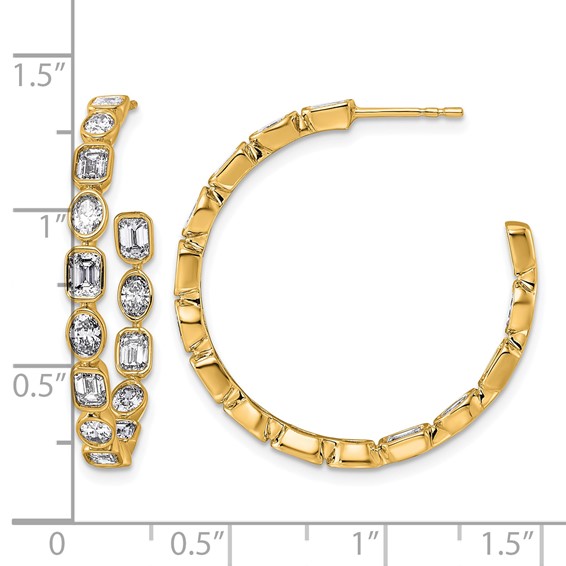 True Origin 14k Yellow Gold 3 3/8 carat Lab Grown Diamond VS+ F+ Complete Mixed Bezel-Set Post Hoop Earrings