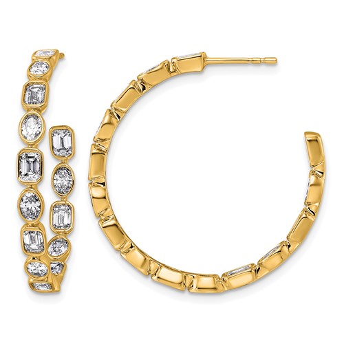 True Origin 14K Yellow Gold 3.38 Carat Lab Grown Diamond VS+ F+ Complete Mixed Bezel-Set Post Hoop Earrings