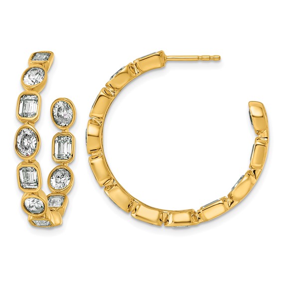 True Origin 14k Yellow Gold 4 3/4 carat Lab Grown Diamond VS+ F+ Complete Mixed Bezel-Set Post Hoop Earrings