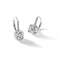 True Origin 14K White Gold 3 Carat Lab Grown Diamond VS+ F+ Complete Square Bezel-Set Leverback Earrings view 5