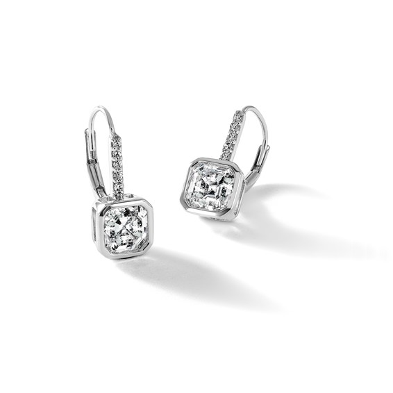True Origin 14k White Gold 3 carat Lab Grown Diamond VS+ F+ Complete Square Bezel-Set Leverback Earrings