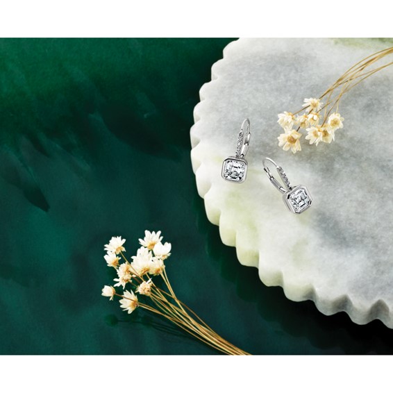 True Origin 14k White Gold 3 carat Lab Grown Diamond VS+ F+ Complete Square Bezel-Set Leverback Earrings