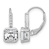 True Origin 14K White Gold 3 Carat Lab Grown Diamond VS+ F+ Complete Square Bezel-Set Leverback Earrings view 1
