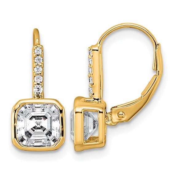 True Origin 14k Yellow Gold 3 carat Lab Grown Diamond VS+ F+ Complete Square Bezel-Set Leverback Earrings