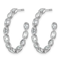 14K White Gold 2.75ct LabGrown Dia VS+ F+ Post Emerald Oval Comp Hoop Earrings view 2