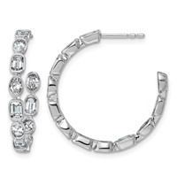 14K White Gold 2.75ct LabGrown Dia VS+ F+ Post Emerald Oval Comp Hoop Earrings view 1