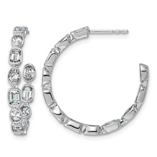 14K White Gold 2.75ct LabGrown Dia VS+ F+ Post Emerald Oval Comp Hoop Earrings
