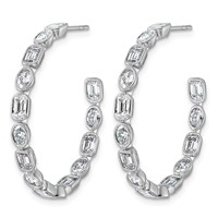 14K White Gold 3.38ct LabGrown Dia VS+ F+ Post Emerald Oval Comp Hoop Earrings view 2