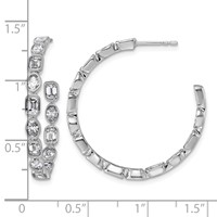 14K White Gold 3.38ct LabGrown Dia VS+ F+ Post Emerald Oval Comp Hoop Earrings view 3
